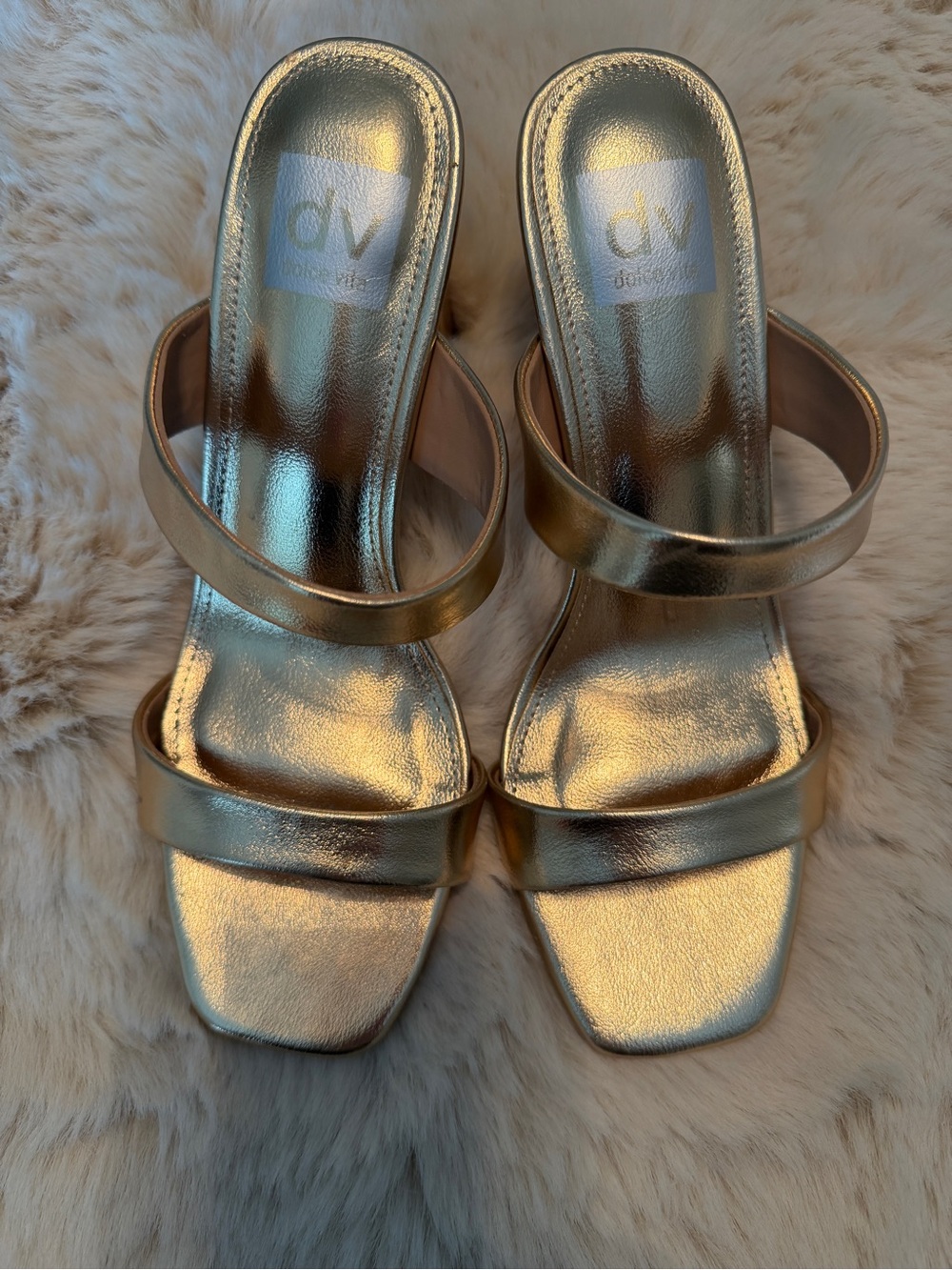 DV by Dolce Vita Gold Metallic Double-Strap Heeled Sandals